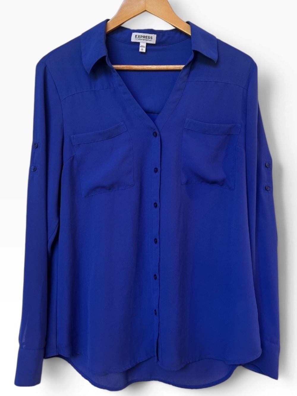Express The Portofino Shirt Womens Large Cobalt Royal Blue Utility Blouse